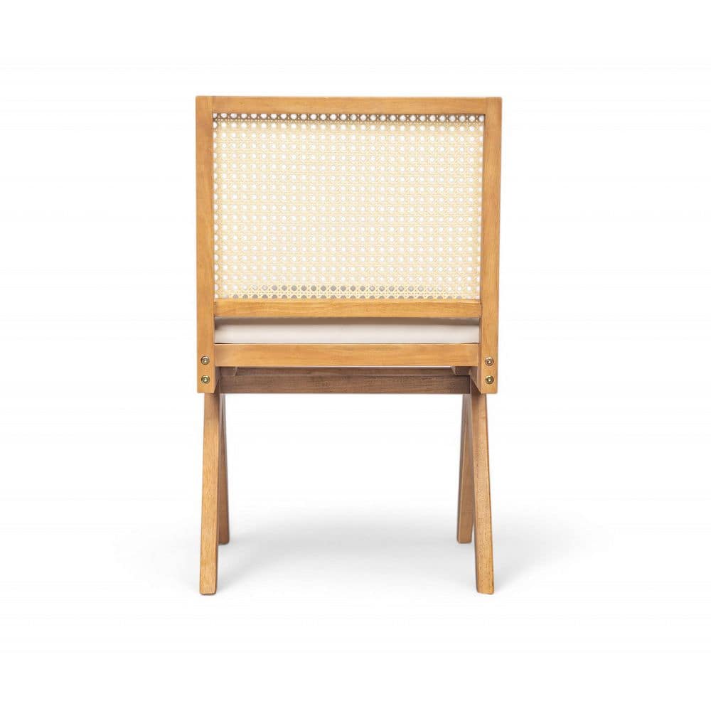 Natural Rubberwood and Cane Upholstered Dining Chairs, Set of 2