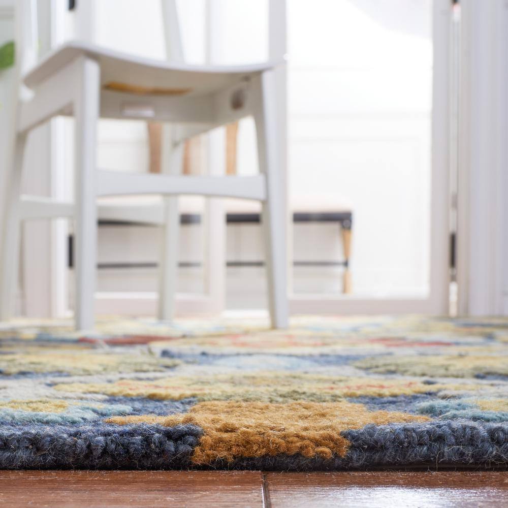 Blossom Navy and Multi 12' Square Handmade Wool Area Rug