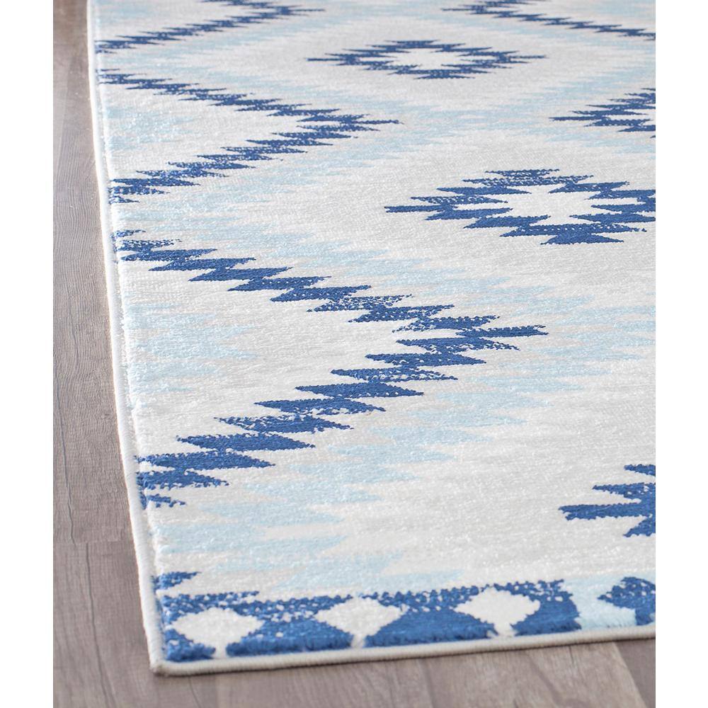 Ice Blue and Multicolor Synthetic Stain-Resistant Runner Rug