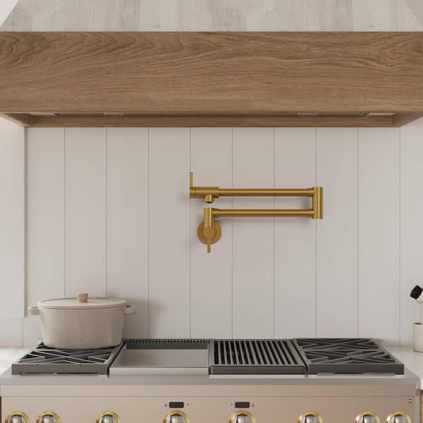 Wall Mounted Cold-Water Pot Filler with Handle in Brushed Gold