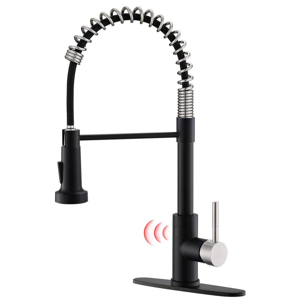 Commercial Touchless Single Handle Spring Pull Down Sprayer Kitchen Faucet 