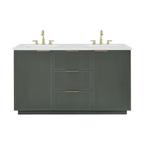 Addison 60 in. W Bath Vanity in Vintage Green with Engineered Stone Top Ariston White with White Sinks