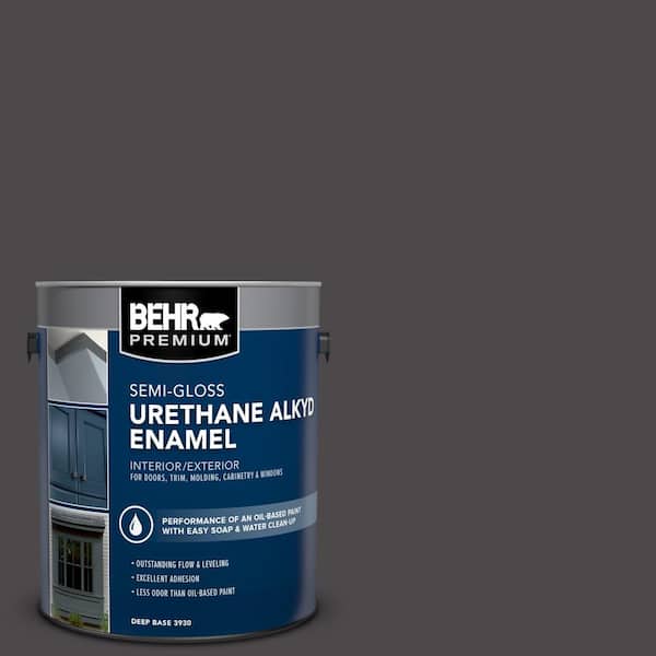 BEHR PREMIUM 1 gal. #N530-7 Private Black Urethane Alkyd Semi-Gloss Enamel Interior/Exterior Paint