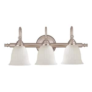 Brunswick 24 in. W x 9 in. H 3-Light Satin Nickel Bathroom Vanity Light with Frosted Glass Shades