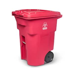96 Gallon Red Hazardous Waste Trash Can/Garbage Can with Wheels and Lid Lock
