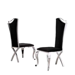Aria Upholstered Black Velvet Fabric With Stainless Steel Legs Side Chair (Set Of 2)