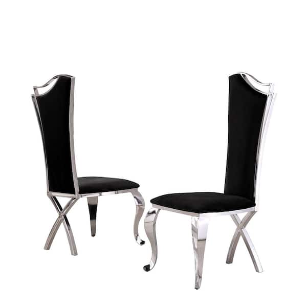 Best Quality Furniture Aria Upholstered Black Velvet Fabric With Stainless Steel Legs Side Chair (Set Of 2)