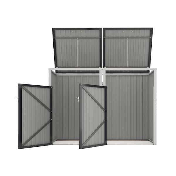 5 ft. W x 3 ft. D Garbage Bin Shed Stores 2 Trash Cans Metal Outdoor Bin Shed for Garbage Storage Gray[15 sq. ft. ]