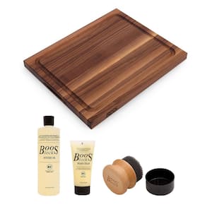 1-Piece Dark Brown Wood Reversible Carving Board and 3 Piece Care Set, Walnut