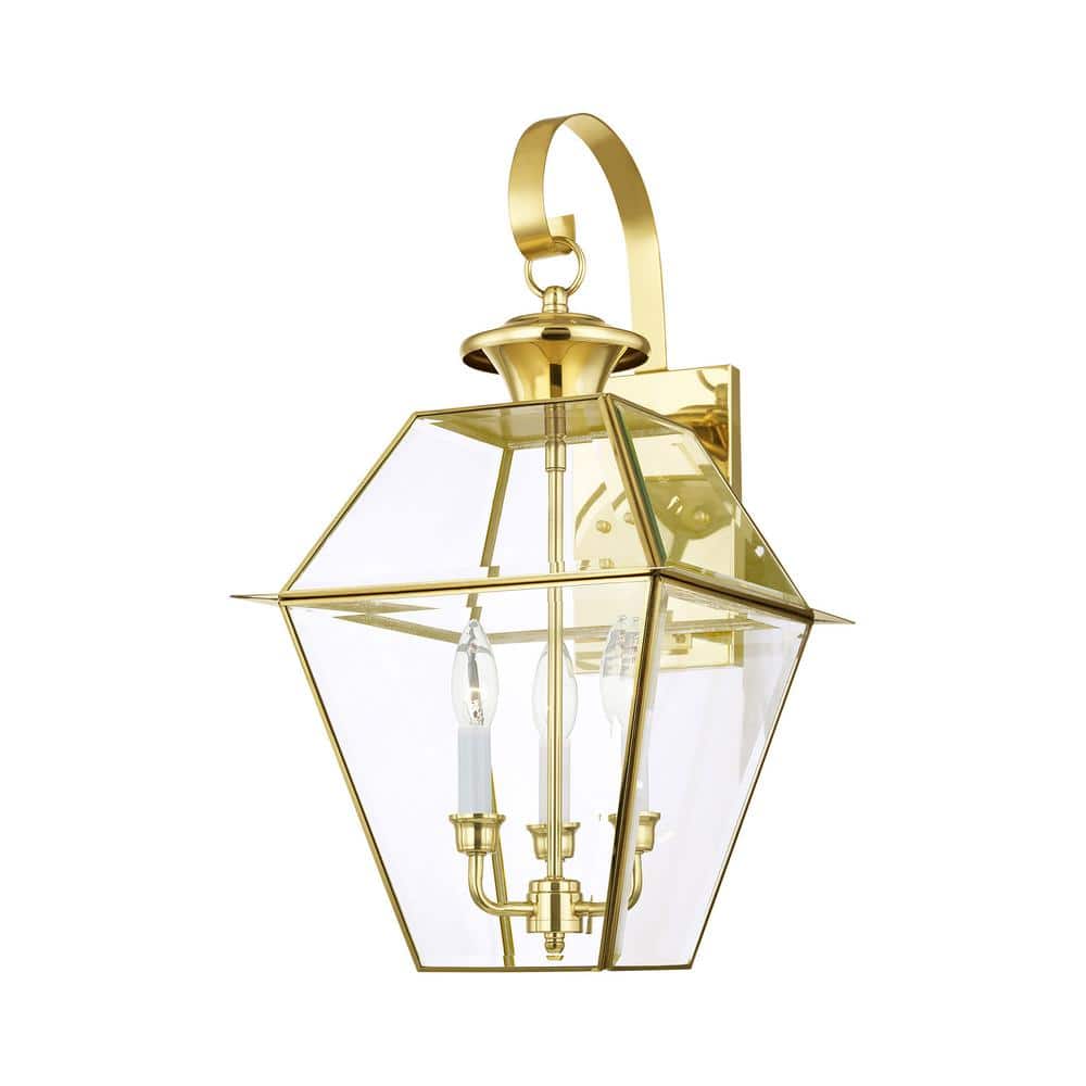 Charleston Elegance Polished Brass 3-Light Outdoor Lantern