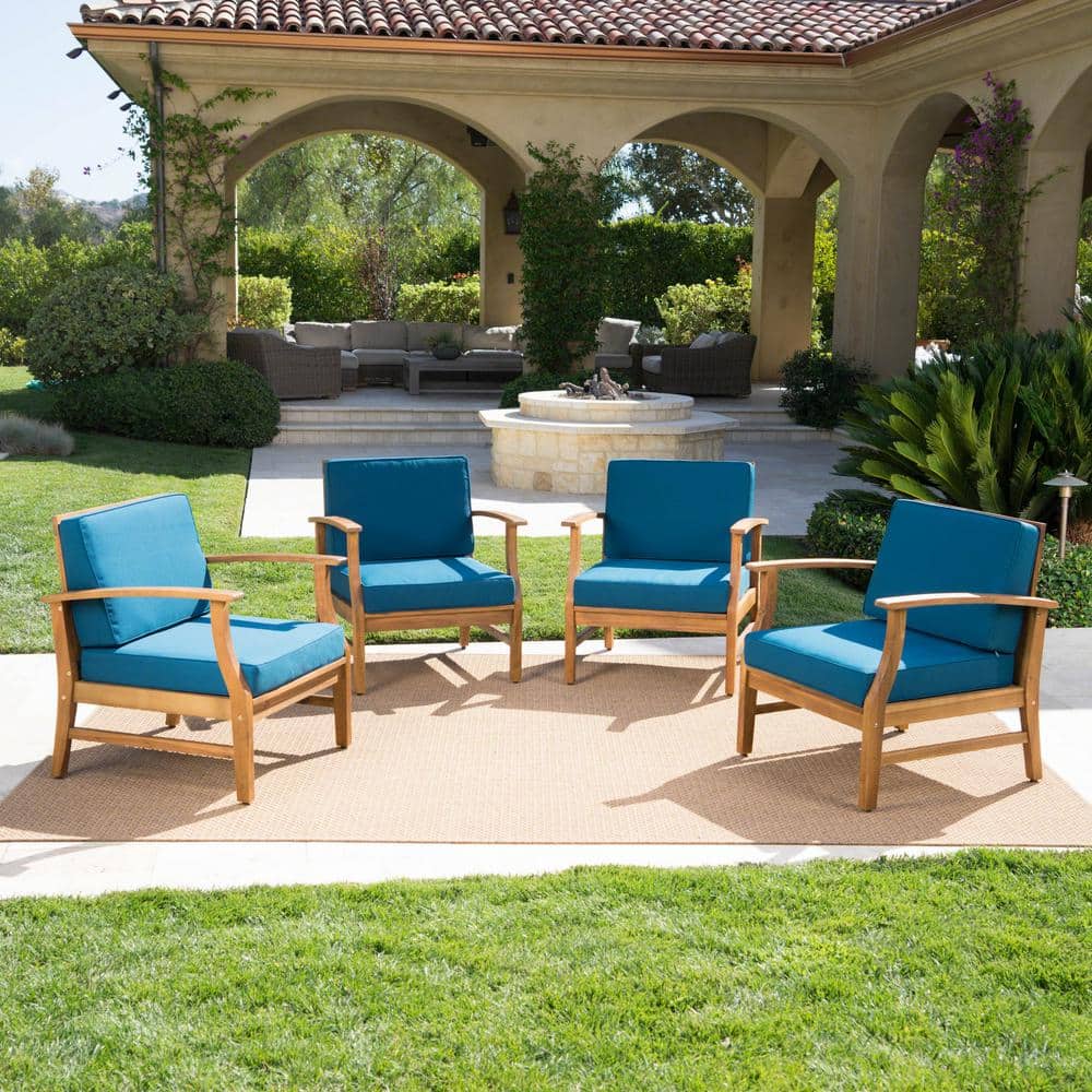 Giancarlo Stationary Wood Outdoor Lounge Chair with Blue Cushions (4-Pack) price history on PriceWatchPro