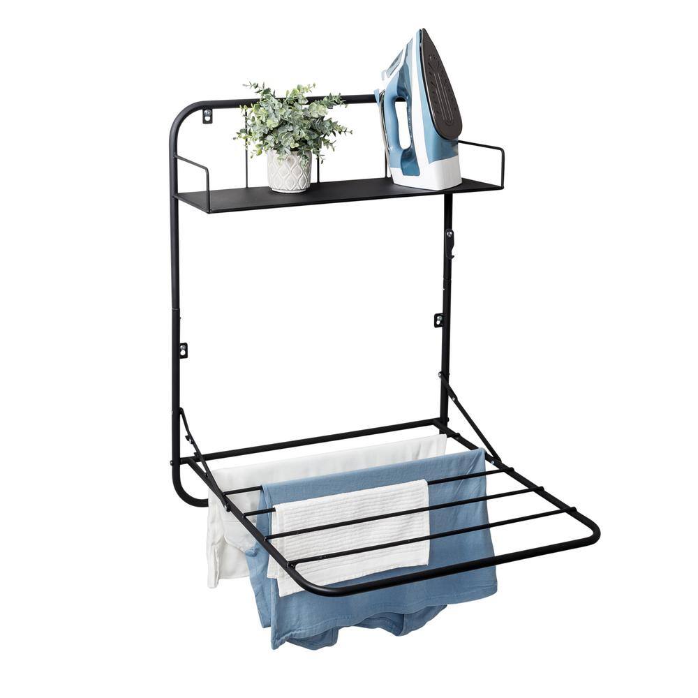 Black Steel Over-the-Door Folding Drying Rack with Shelf
