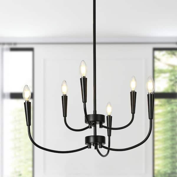 LNC Modern 24 In 6 Light Black Chandelier Minimalist Ceiling Light For   Matte Black 6 Light Lnc Chandeliers Lrvfj635068g8c 64 600 