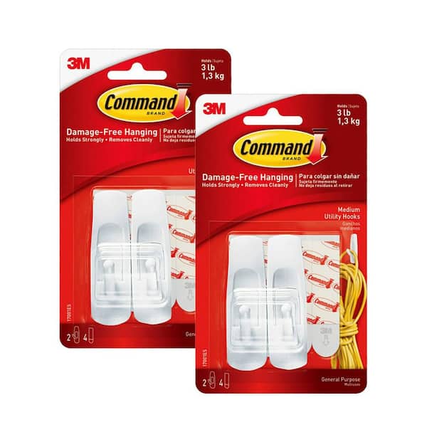 3 lbs. Medium White Utility Hooks (4-Hooks, 8 Strips)