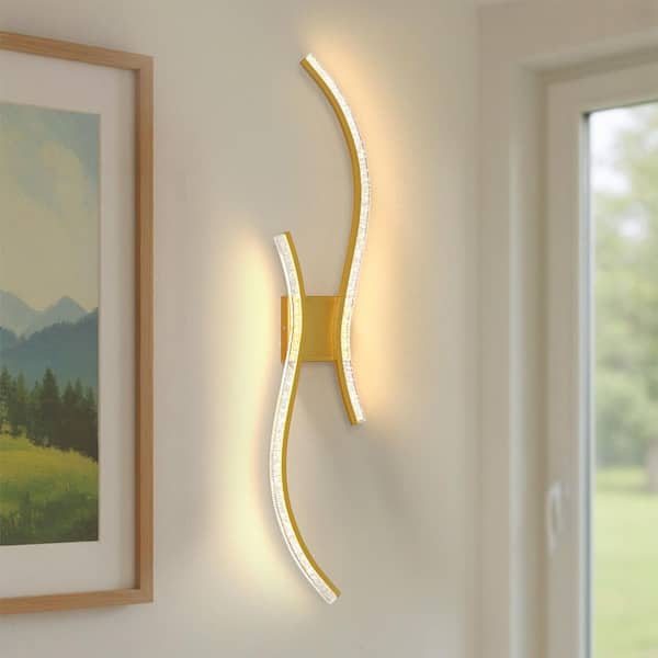 40 in. 2-Light Gold Dimmable LED Wireless Wall Sconce, 2700K-6000K for Living Room, Hallway, Bedroom, 2-Pack