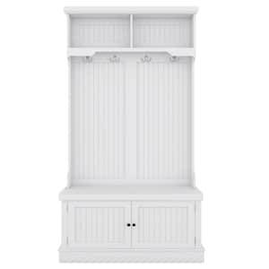 35.5 in. W x 18.3 in. D x 64.4 in. H White Linen Cabinet 4-in-1 Design Coat Racks, Hall Tree with Storage Shoe Bench