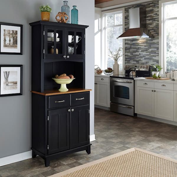 Black and Cottage Oak Buffet with Hutch