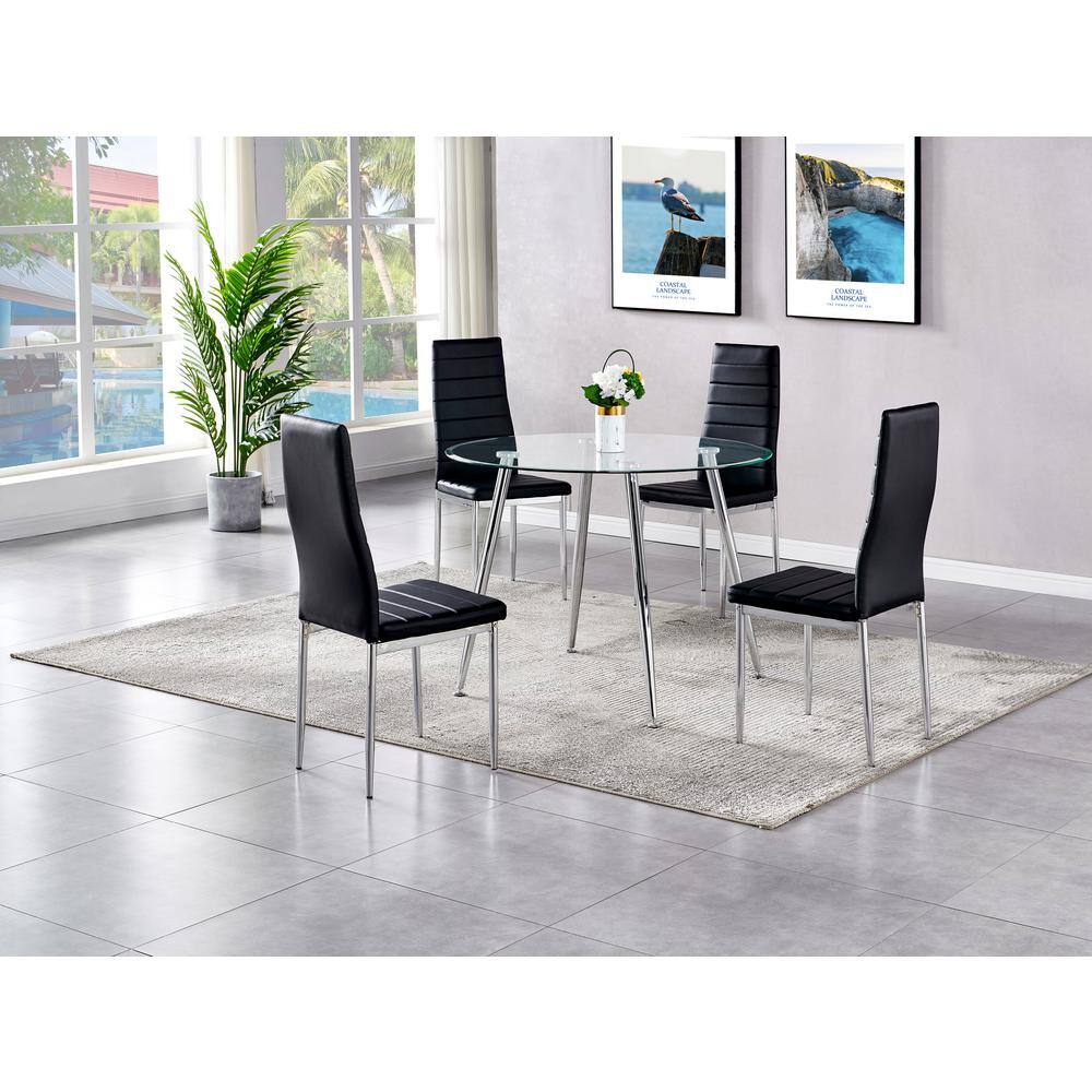 Sleek Black Faux Leather High Back Metal Side Chair (Set of 2)
