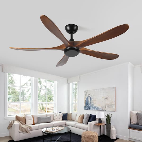 62 in. Indoor Noiseless Black Low Profile 5 Solid Wood Ceiling Fan with Remote Control and Reversible DC Motor