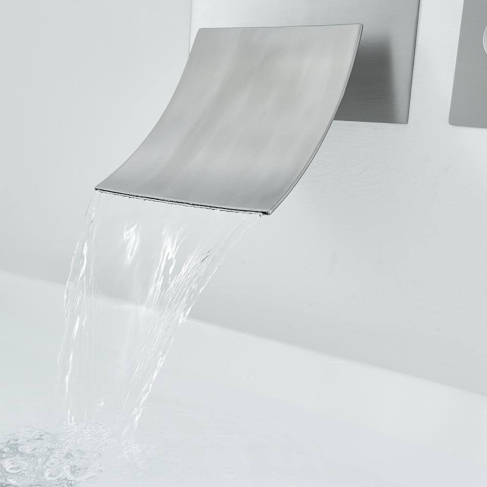 Brushed Nickel Wall Mount Waterfall Bathroom Faucet
