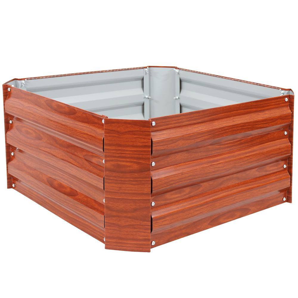 24" Square Brown Woodgrain Galvanized Steel Raised Garden Bed