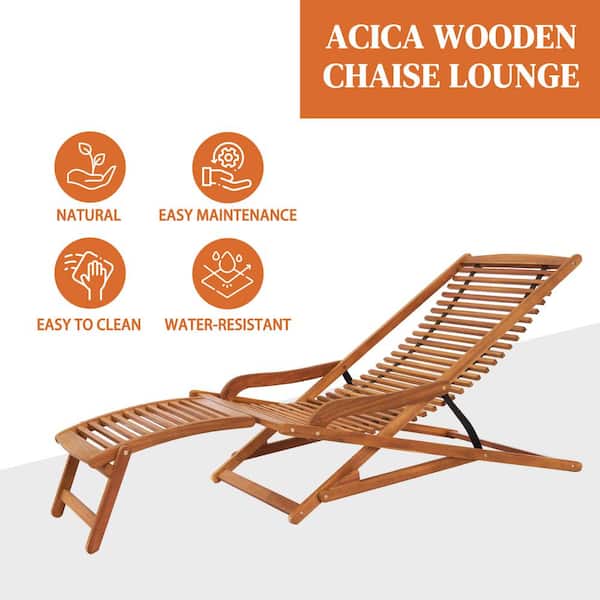 Karl home 67 in. Acacia Wood Patio Deck Chair with Footrest
