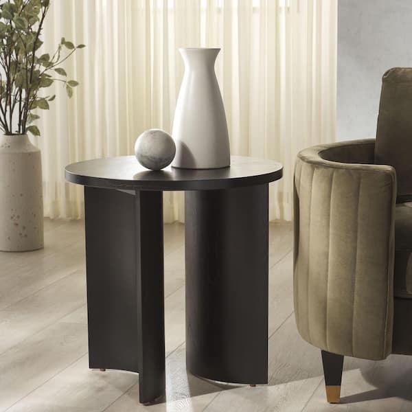 Audriella 22 in. Black Round Wood End Table