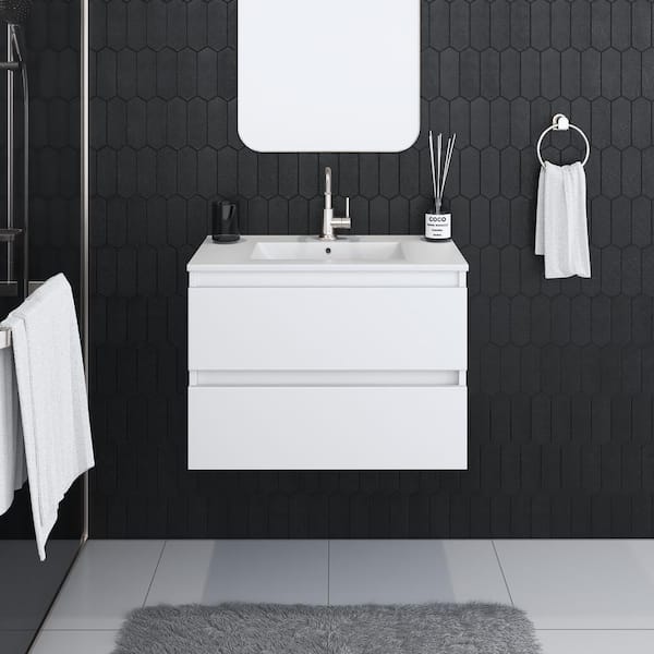 VOLPA USA AMERICAN CRAFTED VANITIES Salt 30 in. W x 18 in. D Bath Vanity in Glossy White with Ceramic Vanity Top in White with White Basin