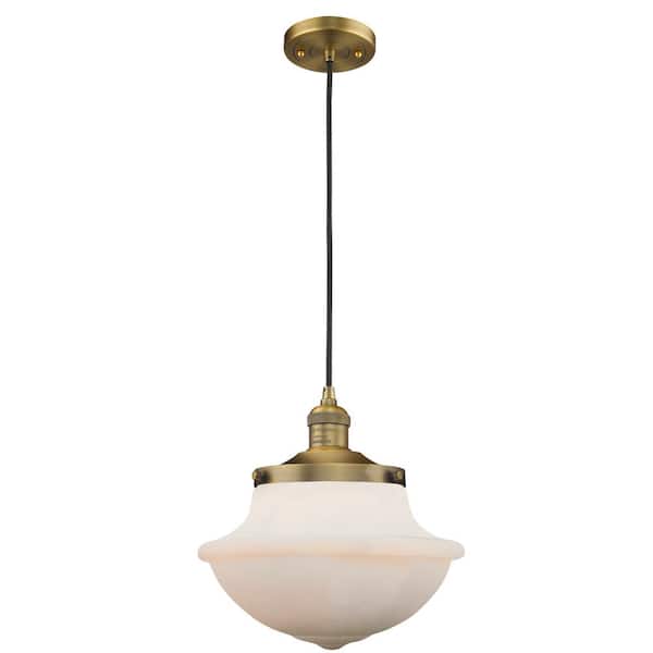 Innovations Oxford 1-Light Brushed Brass Matte White Shaded Pendant Light with Matte White Glass Shade