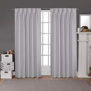 Silver Sateen Solid 30 in. W x 96 in. L Noise Cancelling Thermal Pinch Pleat Blackout Curtain (Set of 2)