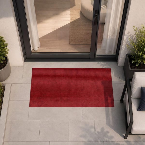 Outdoor Utility Scrape Rib Non-Slip Custom Cut Entryway Mat, 2 ft. x 3 ft., Red