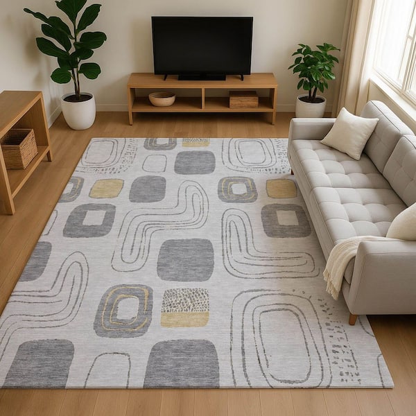 Mayfield Premium Machine Washable Abstract AMF1670 Gray 5 ft. x 7 ft. 6 in. Area Rug
