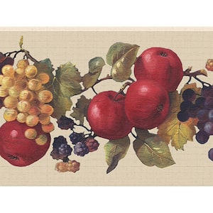 Falkirk Dandy II Beige Red Purple Apples and Grapes Fruits Peel and Stick Wallpaper Border