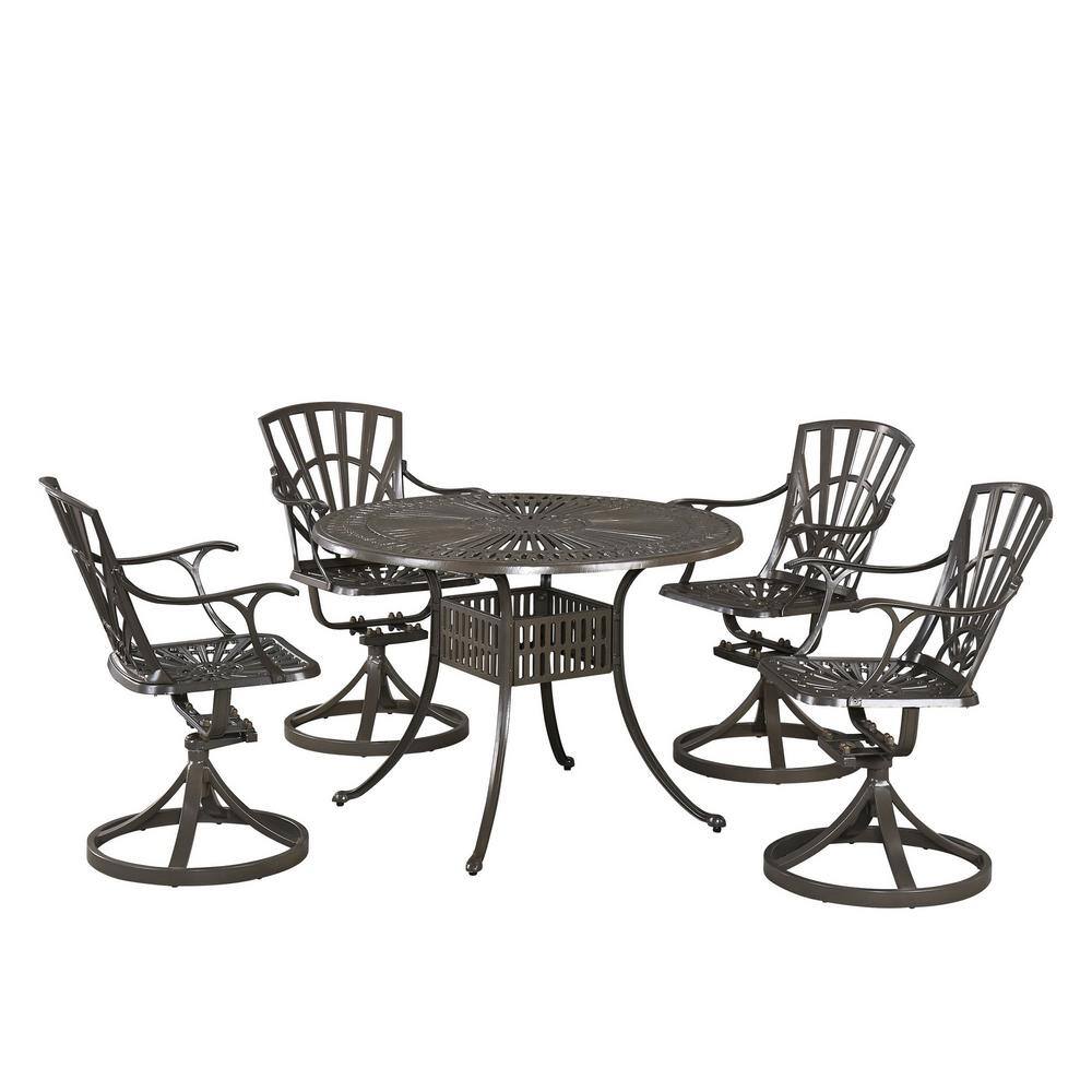 HOMESTYLES Grenada Taupe Tan 42 in. 5Piece Cast Aluminum Round Outdoor