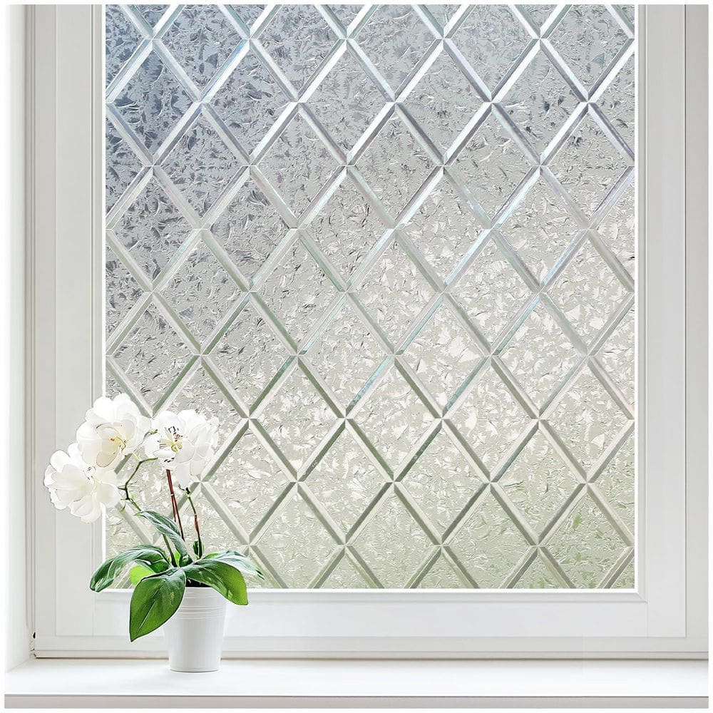 17.5 in. W x 78.7 in. L Lattice Frosted Glass Window Film Heat Blocking Static Cling Decorative Window Privacy Film price history on PriceWatchPro