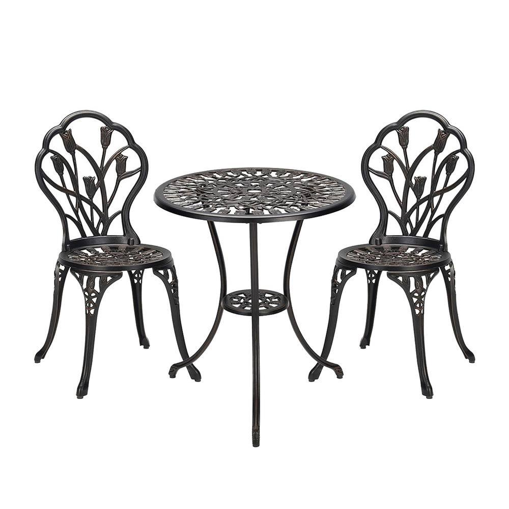 Amucolo 3-Piece Black Cast Aluminum Outdoor Bistro Set Jac-CYD0-017 ...