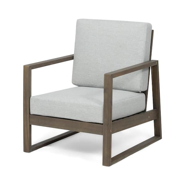 Noble House Eclipse Gray Wood Lounge Chair with Light Gray Cushion