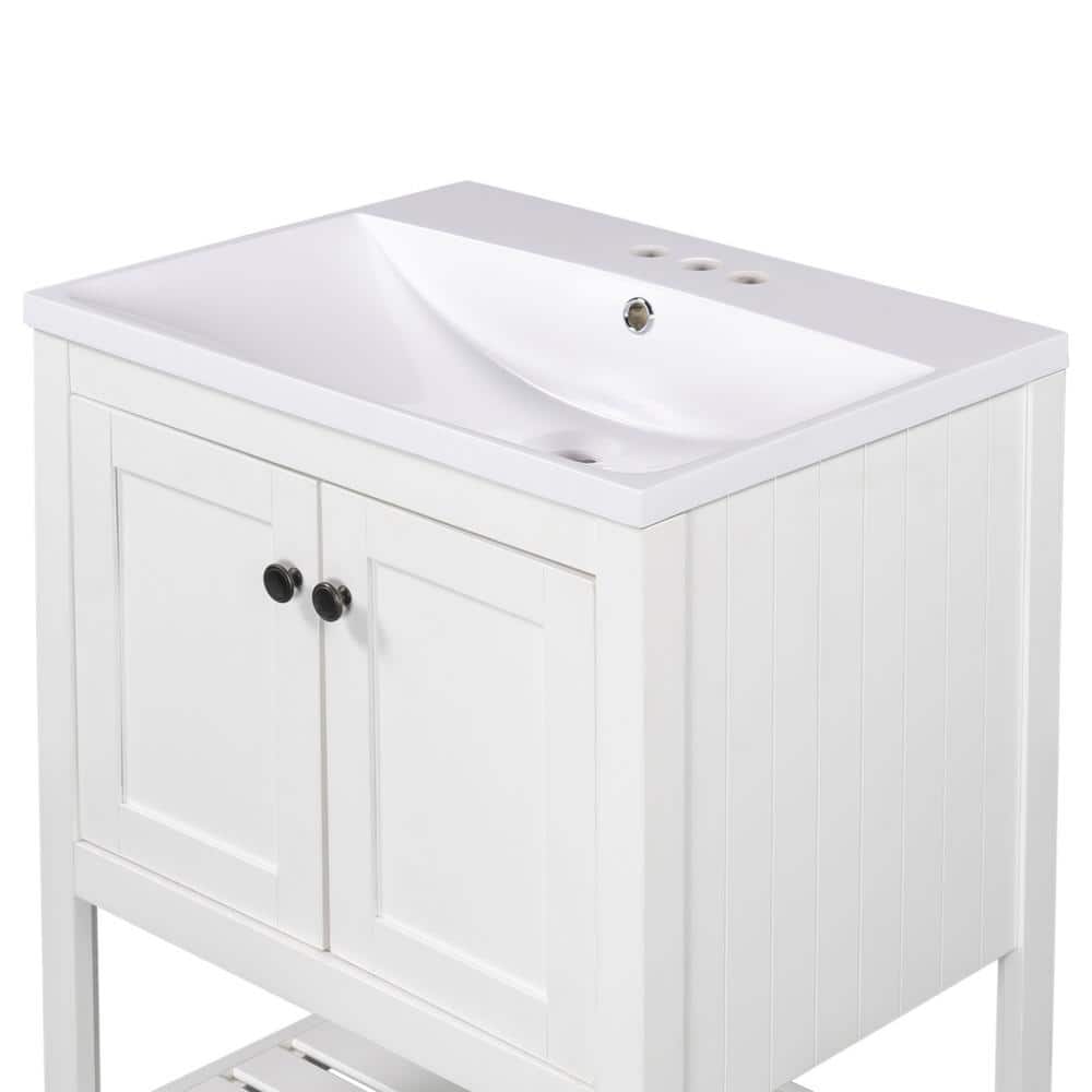 24" White Wood Freestanding Bathroom Vanity with Ceramic Sink