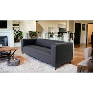 Amelia 120 in. Rolled Arm Faux Leather Rectangle Nailhead Trim Sofa in. Black
