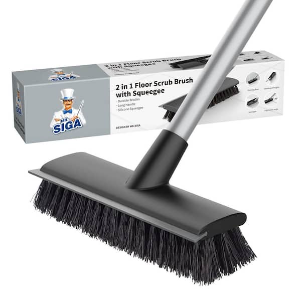 48.8 in. x 8.7 in. Gray 2 in 1 Stiff Bristles Floor Brush with Long Handle, for Bathroom, Garage, Wall, Tile (1-Pack)