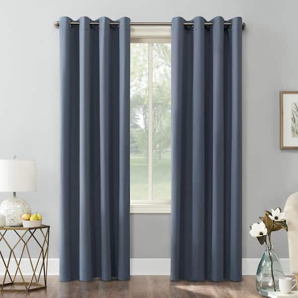 Saxon Energy Saving Denim Blue Polyester 54 in. W x 84 in. L Grommet Blackout Curtain (Single Panel)