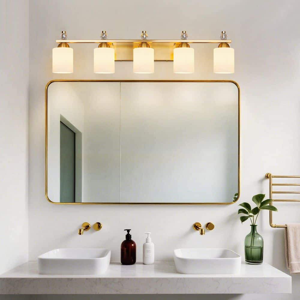 Home Lighting 35.35 in. 5-Light White Glass Gold Metal Vanity Light Mid Century Over Mirror for Bathroom(JW-284) price history on PriceWatchPro