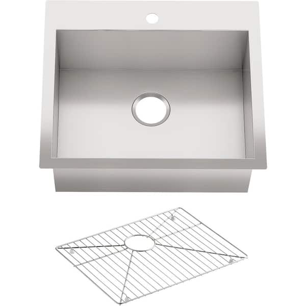 Vault Drop-In/Undermount Stainless Steel 25 in. 1-Hole Single Bowl Kitchen  Sink Kit