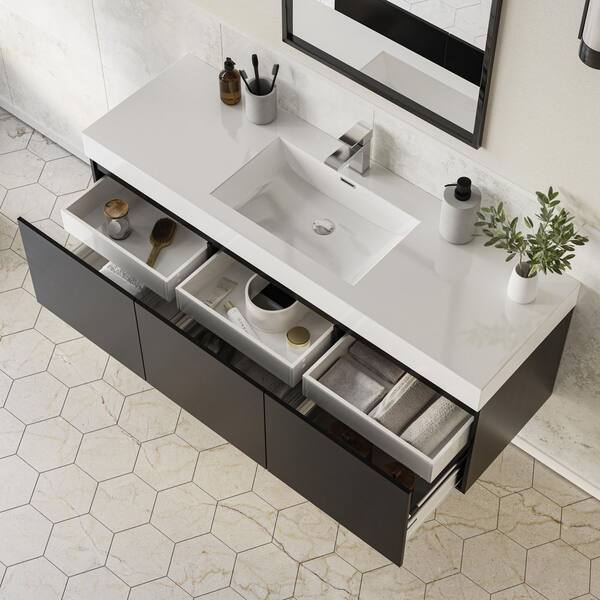 Fresca Mezzo 60 in. Modern Wall Hung Bath Vanity in Black with