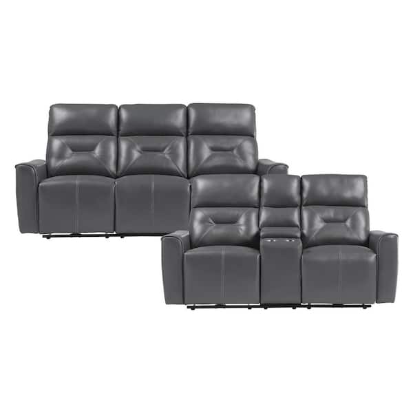 EVERGLADE HOME Brimmer 154.5 in. W Square Arm Faux Leather Rectangle Sofa in Gray with 5-Seats