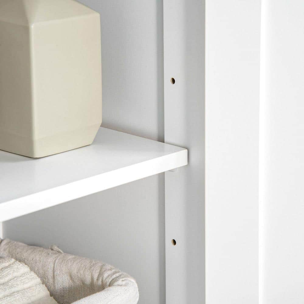 White Lockable Living Room Cabinet with Adjustable Shelving