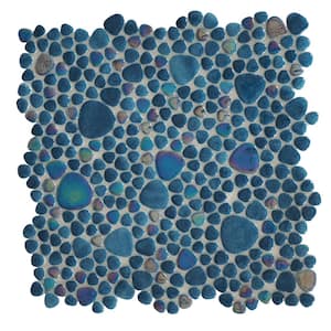 Glass Tile LOVE Eternal 12 in. X 12 in. Dark Blue Pebble Glossy Glass Mosaic Tile for Wall/Floor (10.76 sq. ft./case)