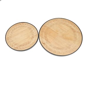 Brown Rubber Wood Modern Lazy Susan Trays (Set of 2)