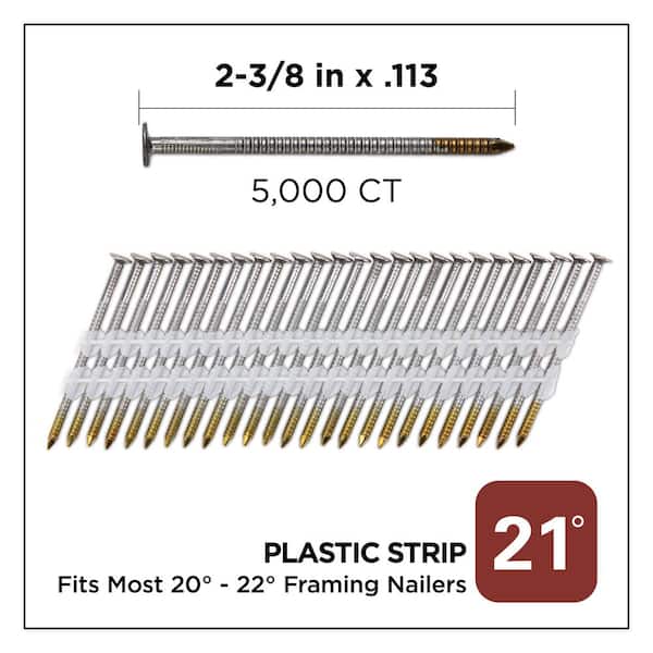 2-3/8 in. x 0.113 21-Degree Bright Finish Ring Shank Plastic Strip Framing Nails (5000 -Per Box)