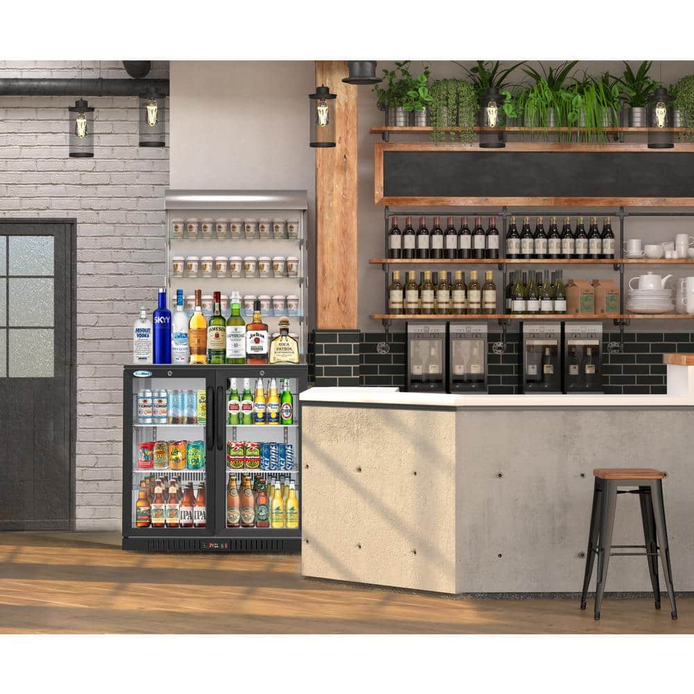 Black Glass Two-Door LED-Lit Back Bar Refrigerator